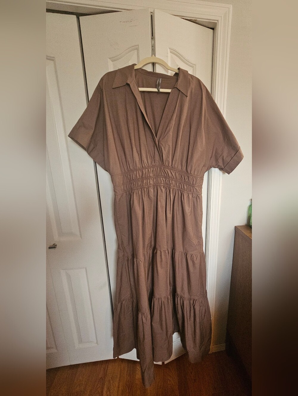 Anthropologie Brown Tiered V-Neck Maxi Dress